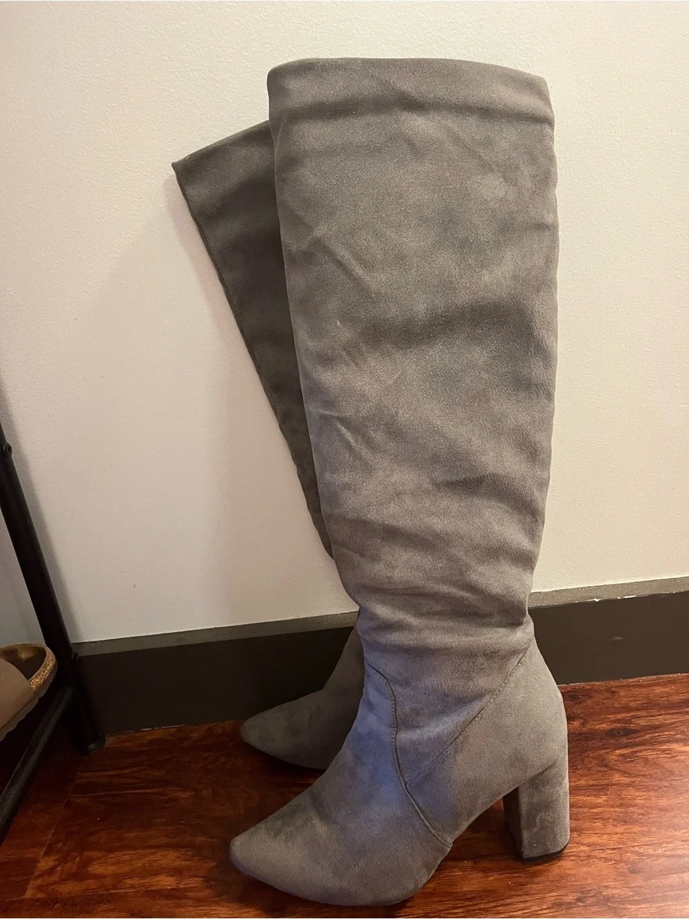 Gray Over-the-Knee Suede Boots
